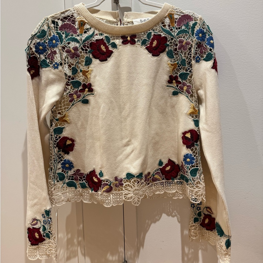 Brand new Sea New York Cream Top with Floral Embroidery